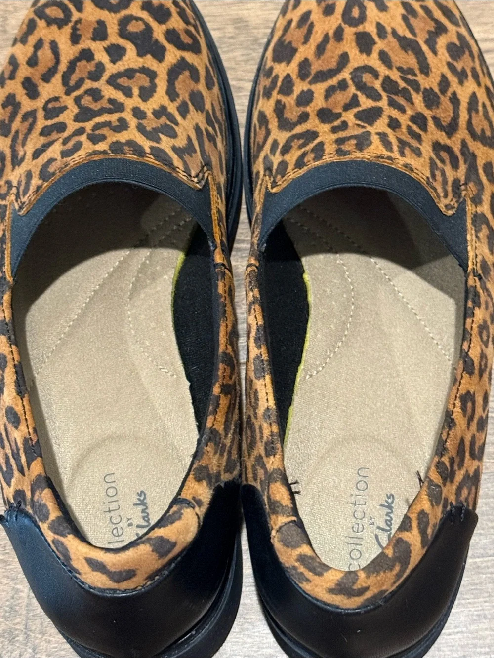 Clarks Women’s Sharon Dolly Loafers Leopard Print Wedge Heel Lightweight 8
